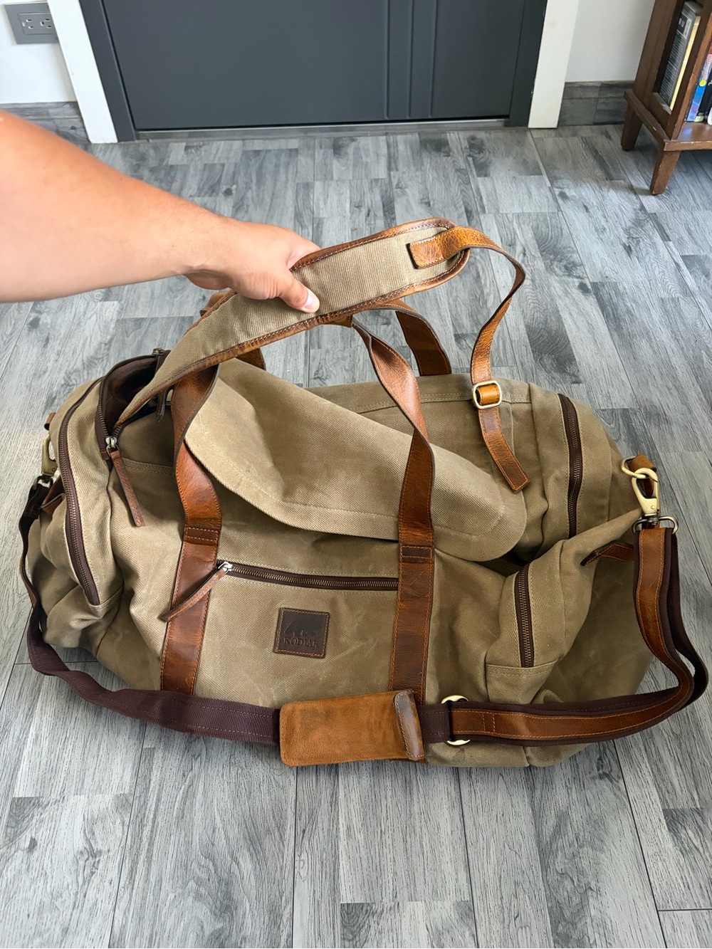 Kodiak Nomad 55L Canvas Duffel with Brown Leather Trim